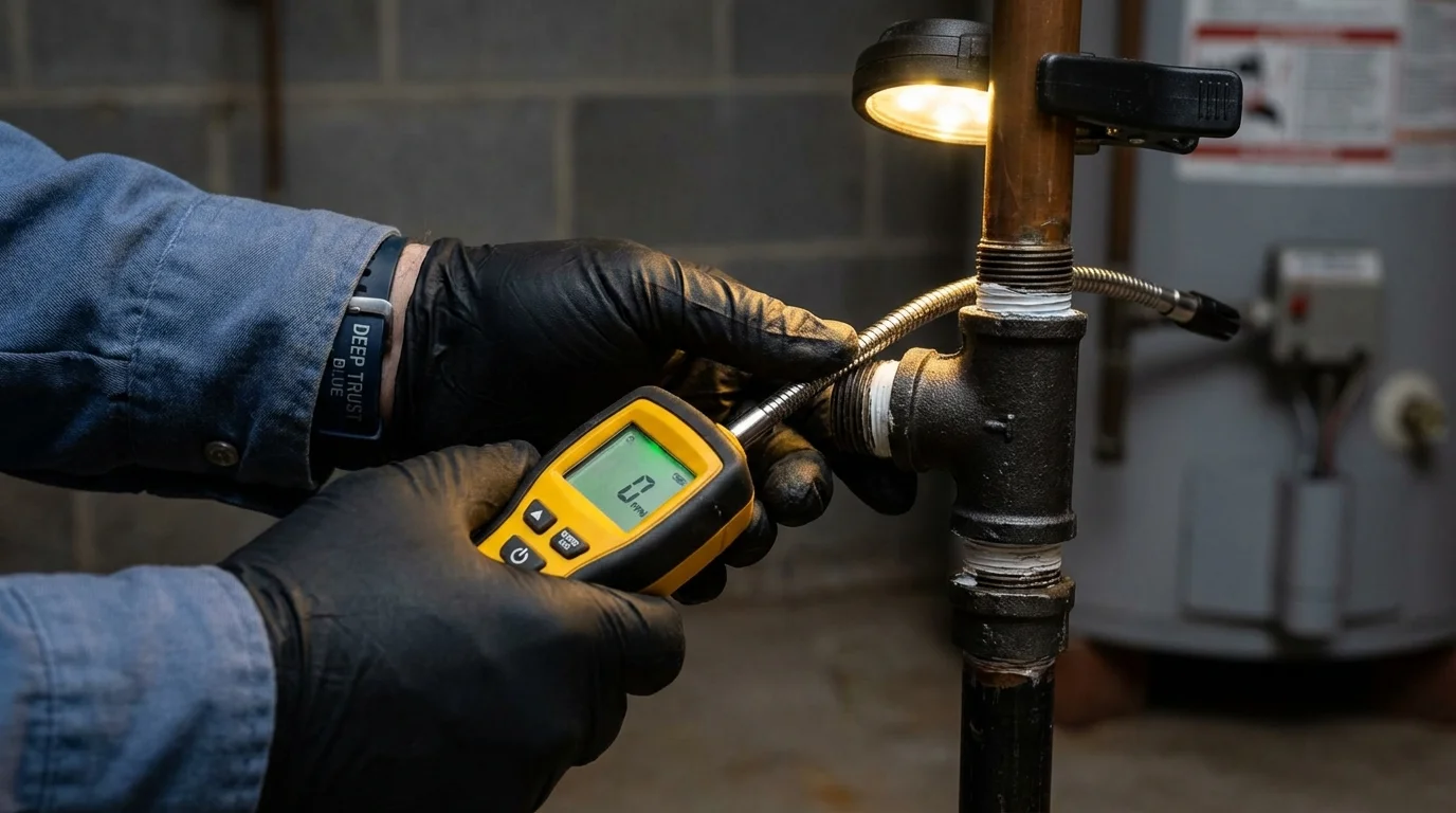 Gas leak detection with electronic sniffer by Johns Plumbing LLC in Nashotah