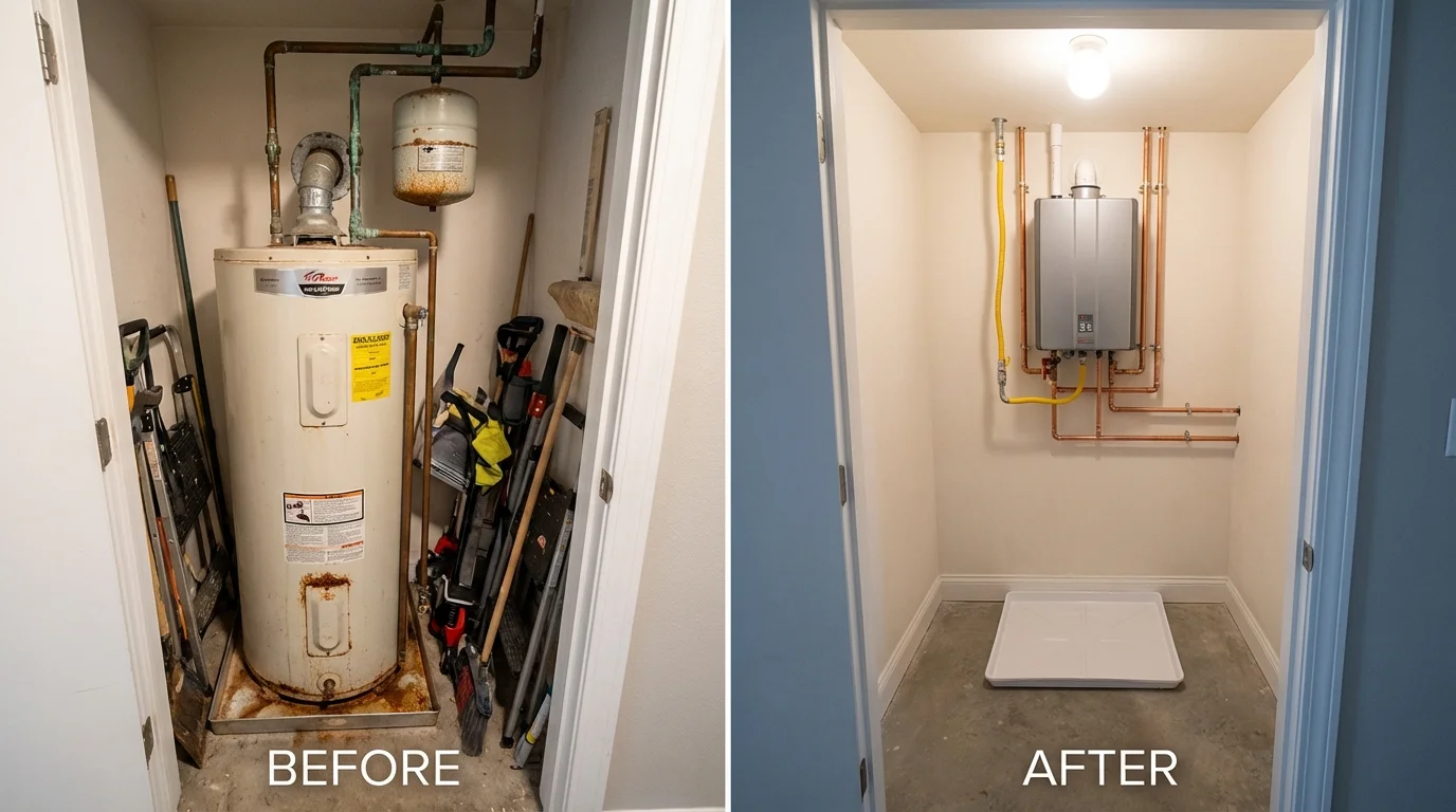 Tank water heater versus wall-mounted tankless unit comparison for Nashotah, WI homeowners