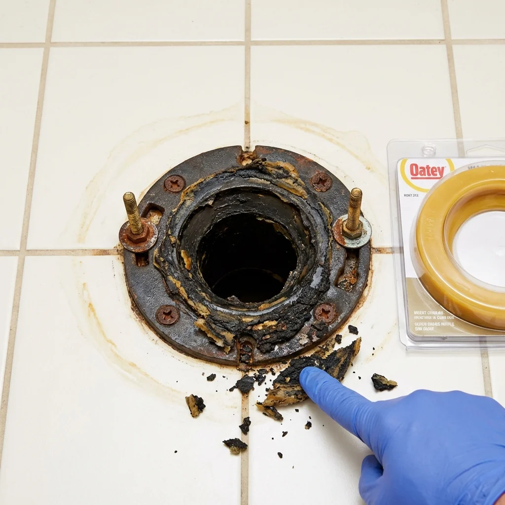 Failed wax ring showing water seepage at the base of a toilet in a Nashotah, WI home